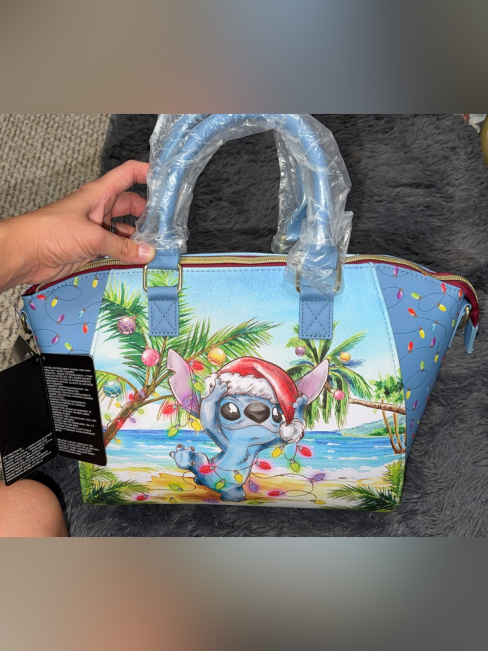 Loungefly Blue Holiday Stitch Print Dome Satchel